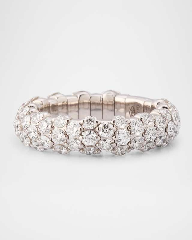 18K White Gold Stretch Ring with Diamonds, Size 6